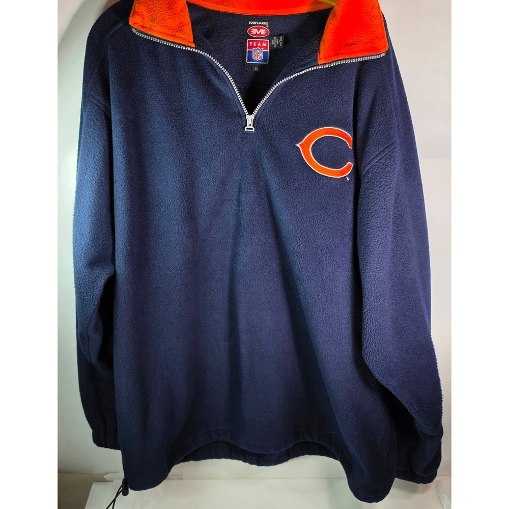Vintage 90s Chicago Bears Mirage Team NFL Fleece Quarter Zip Pullover Navy XL